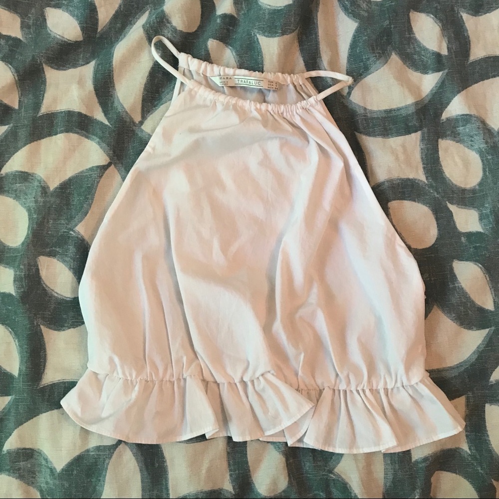 Zara Women’s White Ruffled Crop Top, size small
